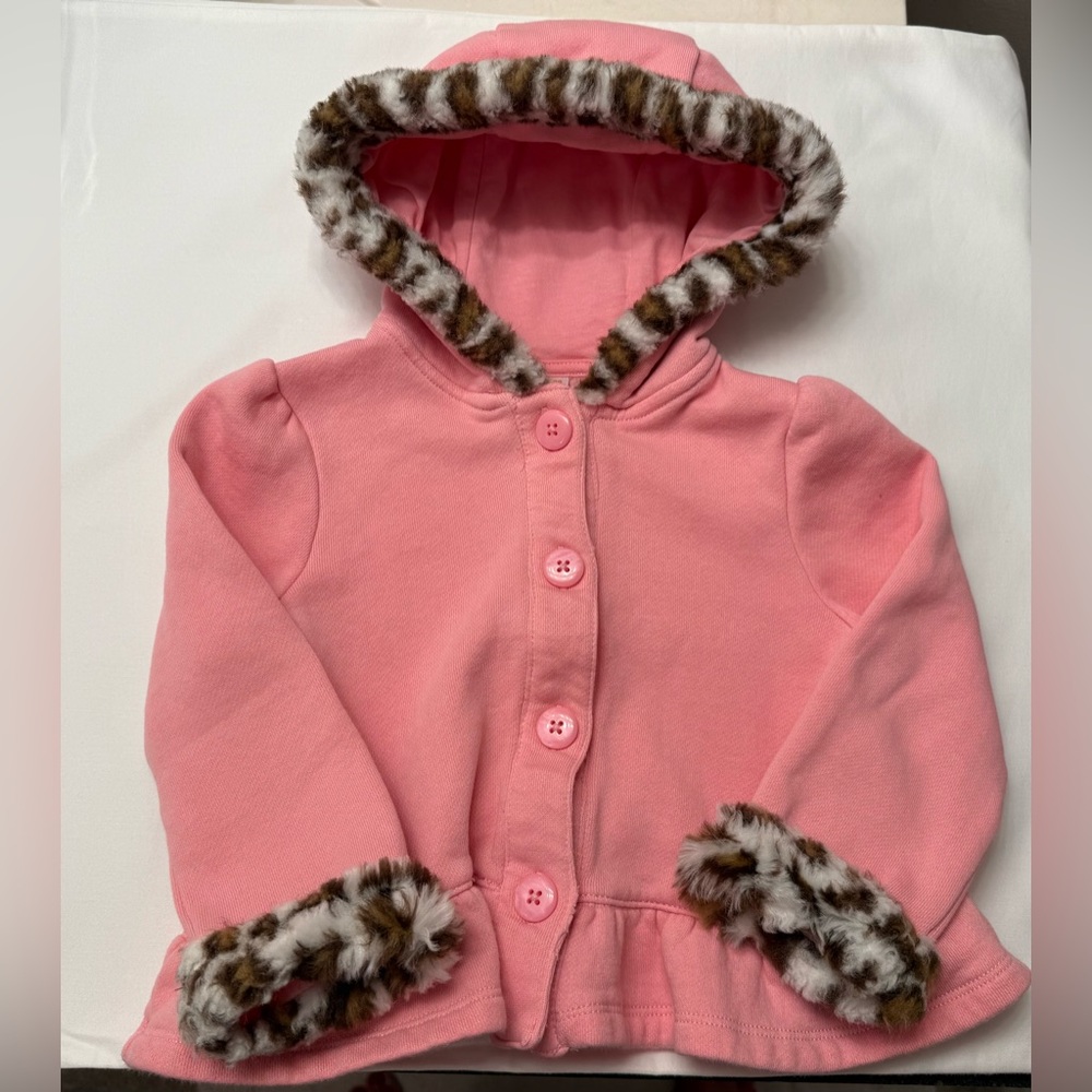 Gymboree Girls 2T-3T Pink Jacket with Animal Print Trim